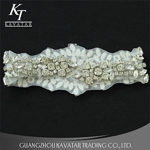 Kavatar Hot Sale Neckline Sew On Fabric  Applique rhinestone  bling Crystal belt for Bridal Dress Accessories
