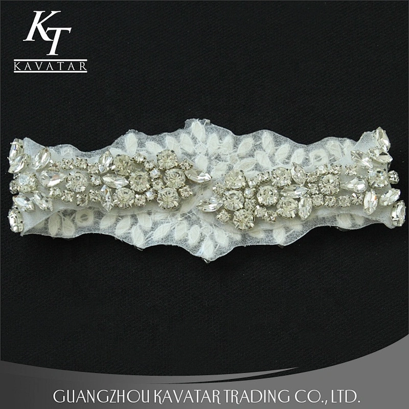 Kavatar Hot Sale Neckline Sew On Fabric  Applique rhinestone  bling Crystal belt for Bridal Dress Accessories