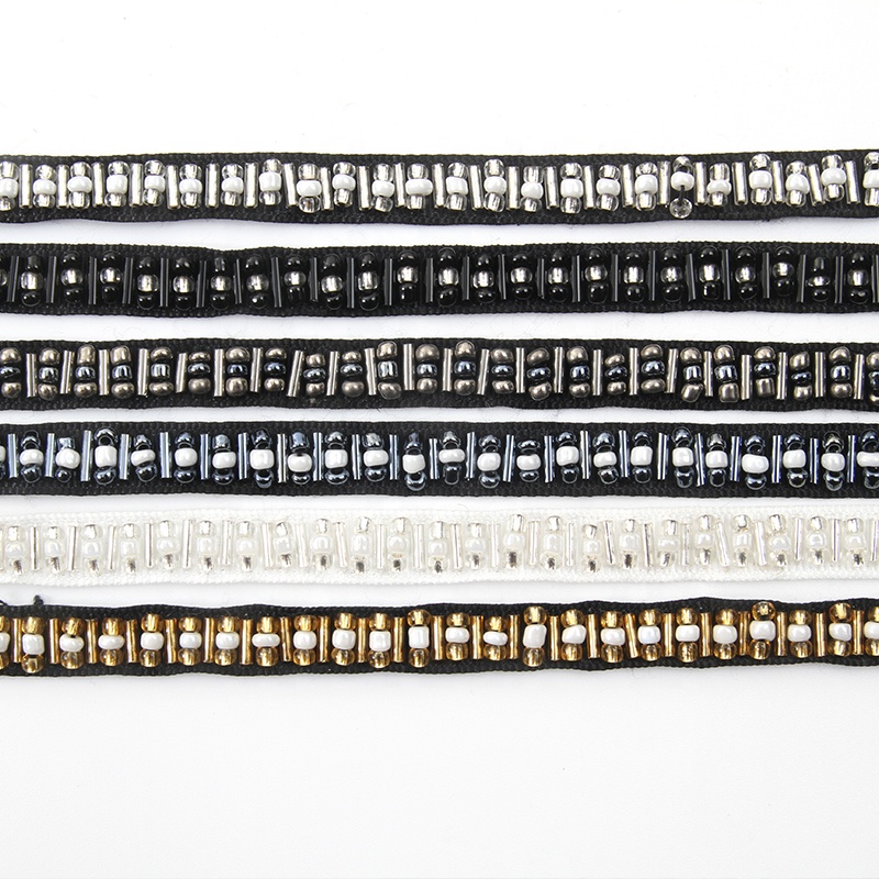Designer material rhinestone glass beaded lace trim mix color lace embroidery beaded lace trim