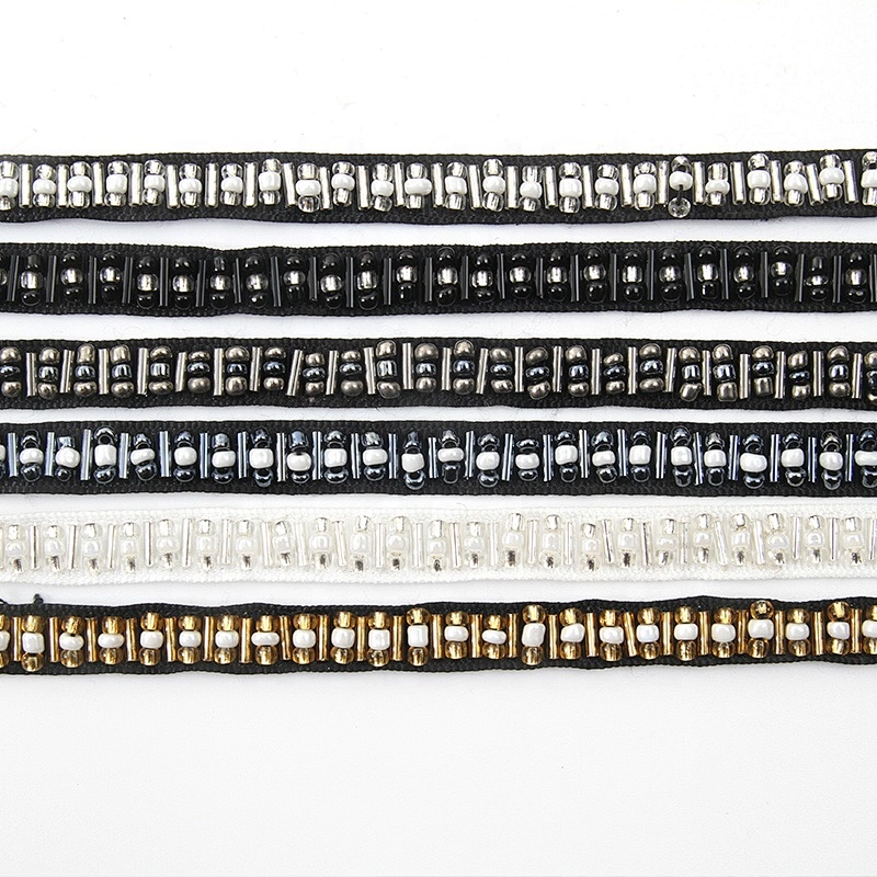 Designer material rhinestone glass beaded lace trim mix color lace embroidery beaded lace trim
