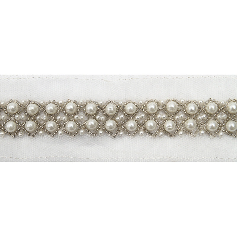 kavatar  wholesale new Handmade Bead lace Embroidered Tulle Trim wedding with Accessories Beads Crystals & Rhinestones