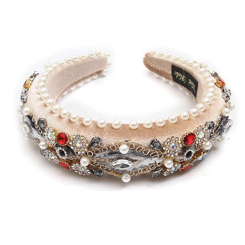 wholesale Hair Decoration Velour Crystal And Rhinestone Cup chain Decorated hair accessories Hairbands WOMEN HEADBAND