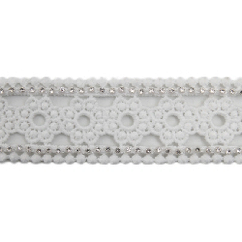 Wholesale Chain lace trim rhinestone 2.8 cm Sew-On lace trim Polyester net mesh Lace trimmings wedding for clothes  Accessories
