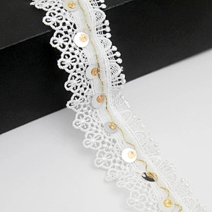 Wholesale sequins Lace Trim Water soluble lace white bridal lace trim Embroidery Sequin Tape For Dress cheap