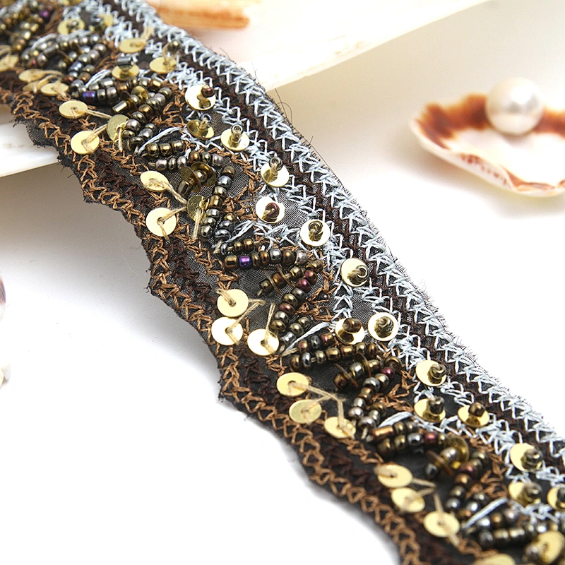 kavatar  wholesale new Handmade Bead lace Embroidered Tulle Trim wedding with Accessories Beads Rhinestones