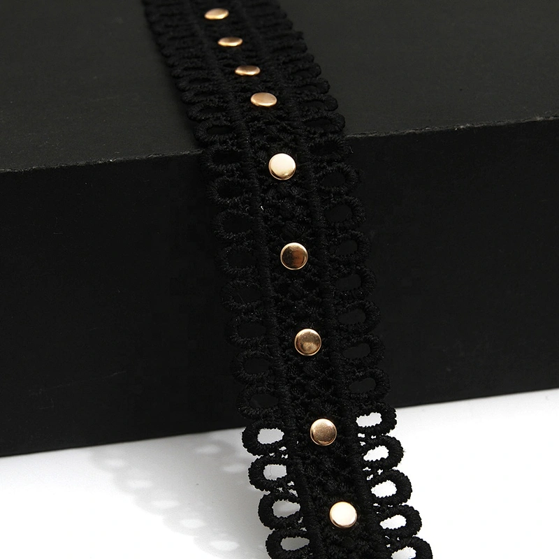 Wholesale 2.7cm Studs trim ribbon diy handmade costume dress sewing bead lace trim Design Rivets Trims