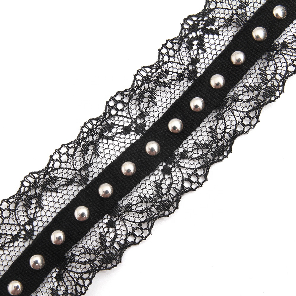 lace trim ribbon black diy handmade costume dress sewing Accessories Studs beaded Design Lace Trims Rivet Mesh Trim