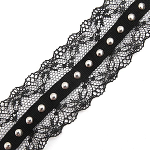 lace trim ribbon black diy handmade costume dress sewing Accessories Studs beaded Design Lace Trims Rivet Mesh Trim