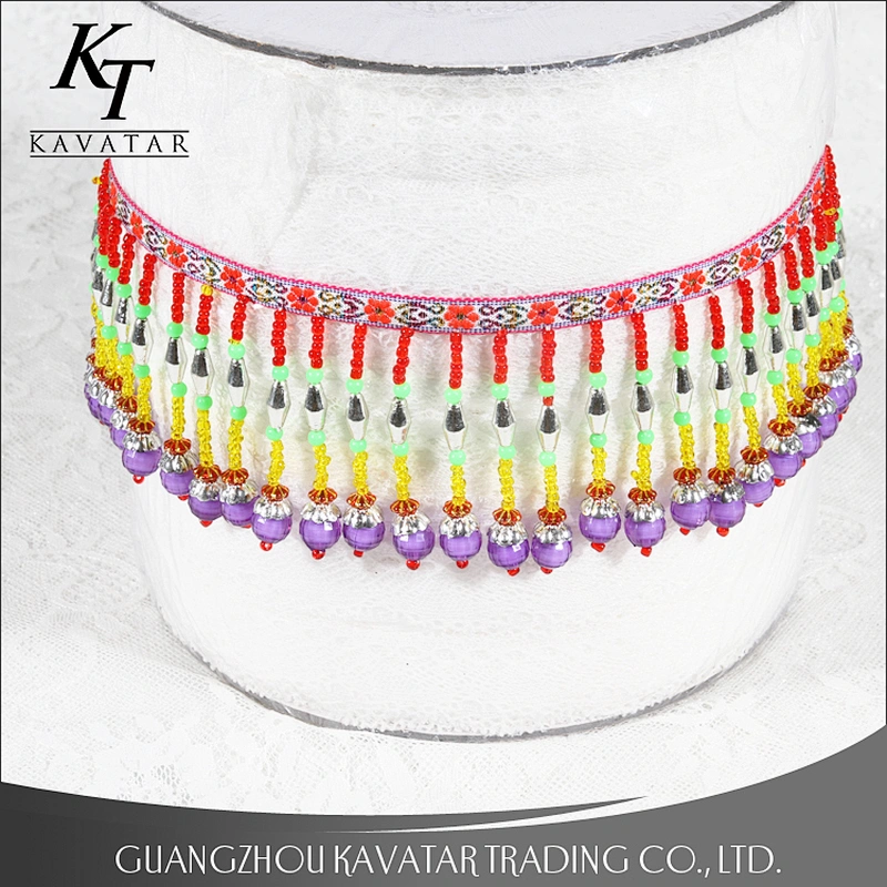 Beautiful ethnic style colorful plastic beaded fringe trim for dress