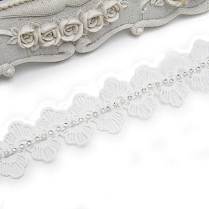 Wholesale Chain lace trim rhinestone 2.3 cm Sew-On lace trim Polyester net mesh Lace trimmings wedding for clothes  Accessories