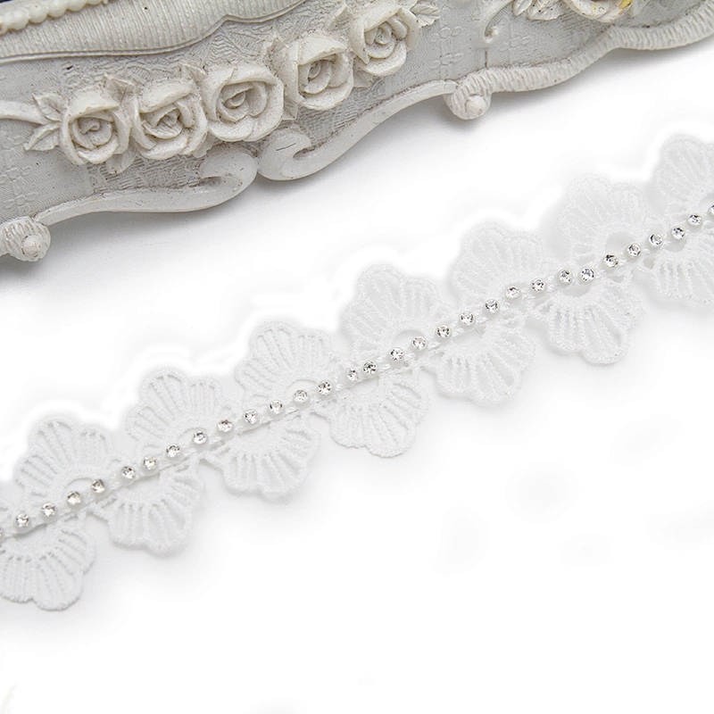 Wholesale Chain lace trim rhinestone 2.3 cm Sew-On lace trim Polyester net mesh Lace trimmings wedding for clothes  Accessories