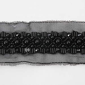 Bugle crystal black bead pearl heavy bead bridal sash  jewelry pearl beading luxury trim