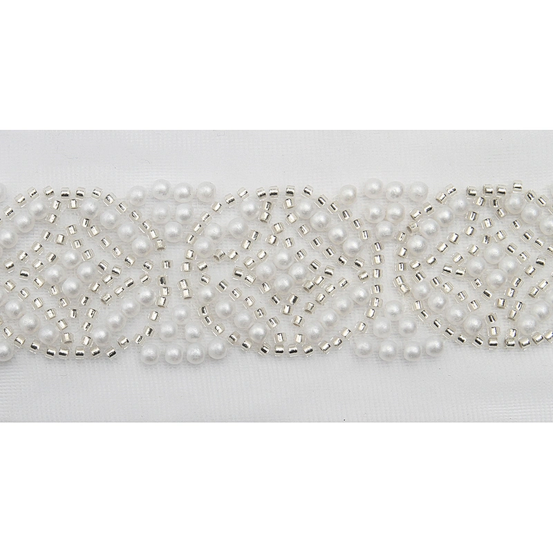 Wholesale Embroidery beaded lace trim 7.1 cm Mesh fabric lace trims beautiful Accessories for dress 3D wedding Designer