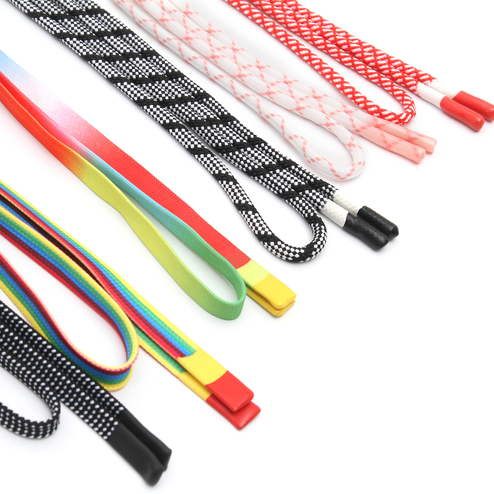 Wholesale  Cords Polyester Garment Drawstring rope Hoodie Rope flat rope Custom Garment Accessories Fashion Silicone End Tips