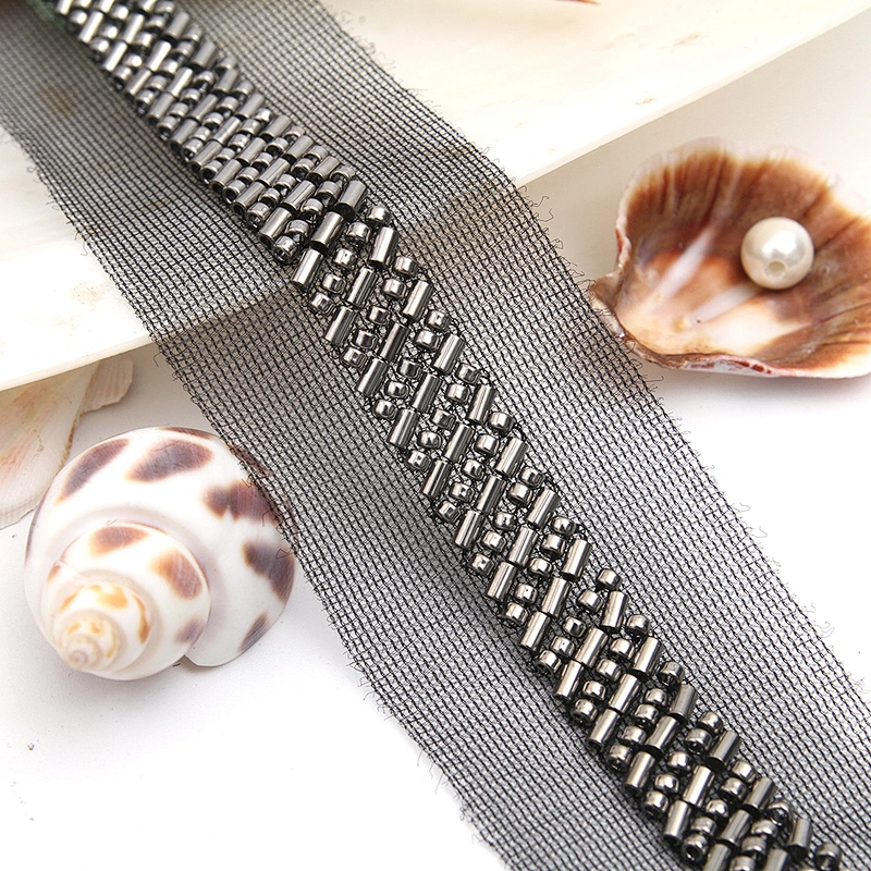 wholesale Embroidery beaded lace trim 3.9 cm Mesh fabric lace trims beautiful Accessories for dress 3D wedding Designer