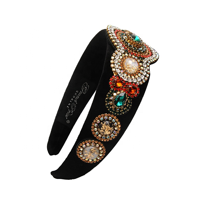 Luxury Velour Decorated bling headbands women Headbands hairband Big hair band Rhinestone  baroque headbands with buttons