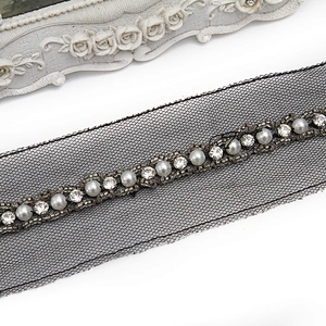 kavatar  wholesale new Handmade Bead lace Embroidered Tulle Trim wedding with Accessories Beads Rhinestones