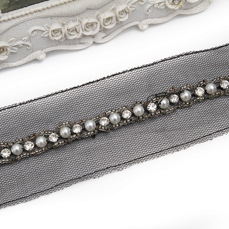 kavatar  wholesale new Handmade Bead lace Embroidered Tulle Trim wedding with Accessories Beads Rhinestones