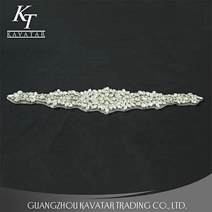 Kavatar Hot Sale Neckline Sew On Fabric  Applique rhinestone  bling Crystal belt for Bridal Dress Accessories