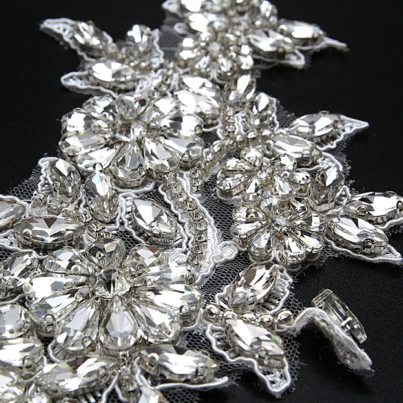 Christmas Cherry Flower Decorative Sew on Rhinestone Beaded Patches Wholesale patches for clothing