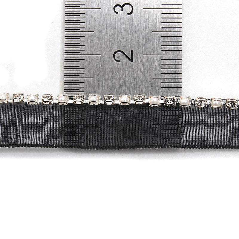 Wholesale Chain lace trim pearl rhinestone 1.1 cm Sew-On lace trim Polyester net mesh Lace trimmings for clothes  Accessories