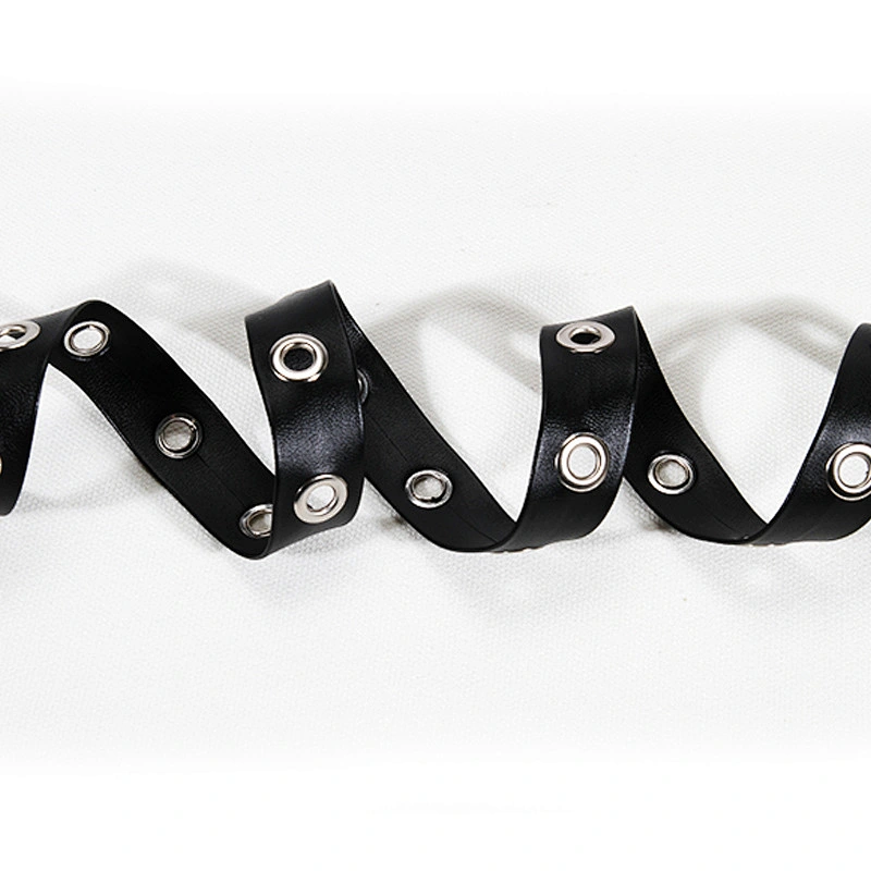 Kavatar Fashion Wholesale Black PU Accessories Eyelet Trim Tape For Garment eyelet belt