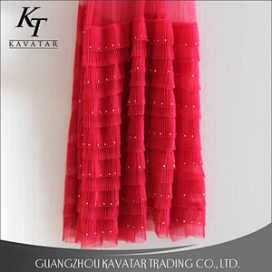 Wholesale Luxury Ruffles Layered Mesh Sequin Pink Lace fabrics For Bridal Dress african lace fabric