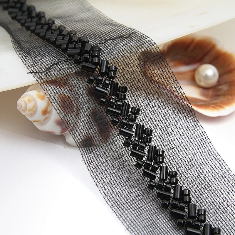 Wholesale Embroidery beaded lace trim 3.5 cm Mesh fabric lace trims beautiful Accessories for dress 3D wedding Designer