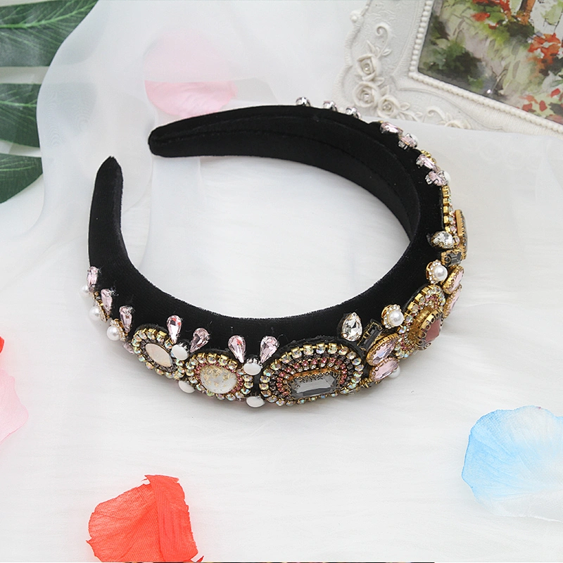 wholesale Hair Decoration Velour Crystal And Rhinestone Cup chain Decorated hair accessories Hairbands WOMEN HEADBAND