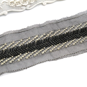 kavatar  wholesale new Handmade Bead lace Embroidered Tulle Trim wedding with Accessories Beads Rhinestones