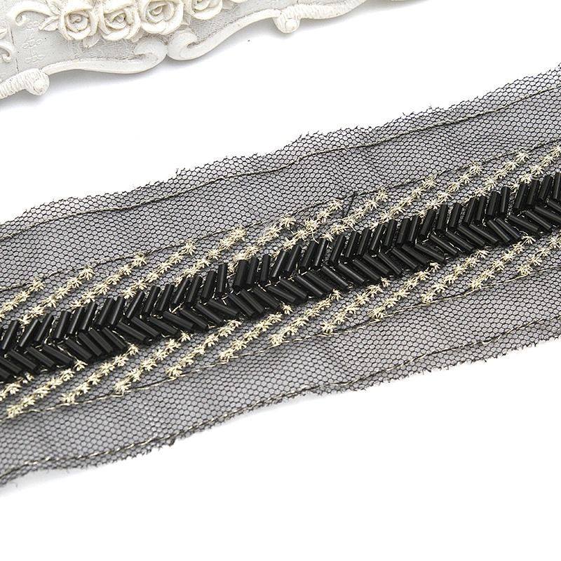 kavatar  wholesale new Handmade Bead lace Embroidered Tulle Trim wedding with Accessories Beads Rhinestones