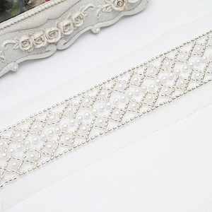 Wholesale Embroidery beaded lace trim 5.8 cm Mesh fabric lace trims beautiful White Accessories for dress 3D wedding Designer