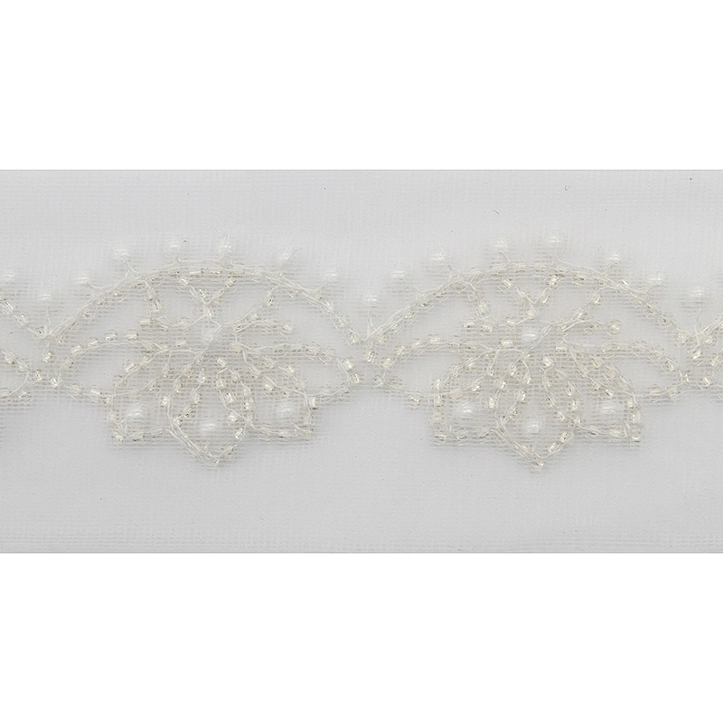 Wholesale Embroidery beaded lace trim 5.7 cm Mesh fabric lace trims beautiful White Accessories for dress 3D wedding Designer