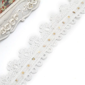 Wholesale sequins Lace Trim Water soluble lace white bridal lace trim Embroidery Sequin Tape For Dress cheap