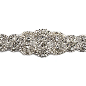 wholesale bling rhinestone trim Accessories  Sew on Hot-fix bodice applique white wedding dress Crystal belt for Bridal Dress