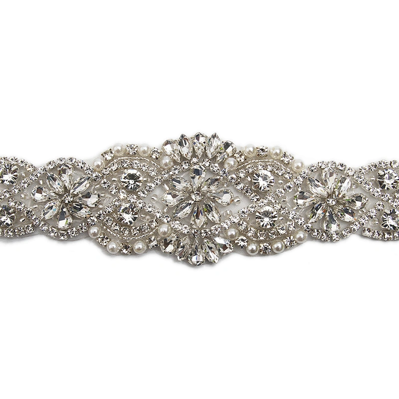 wholesale bling rhinestone trim Accessories  Sew on Hot-fix bodice applique white wedding dress Crystal belt for Bridal Dress