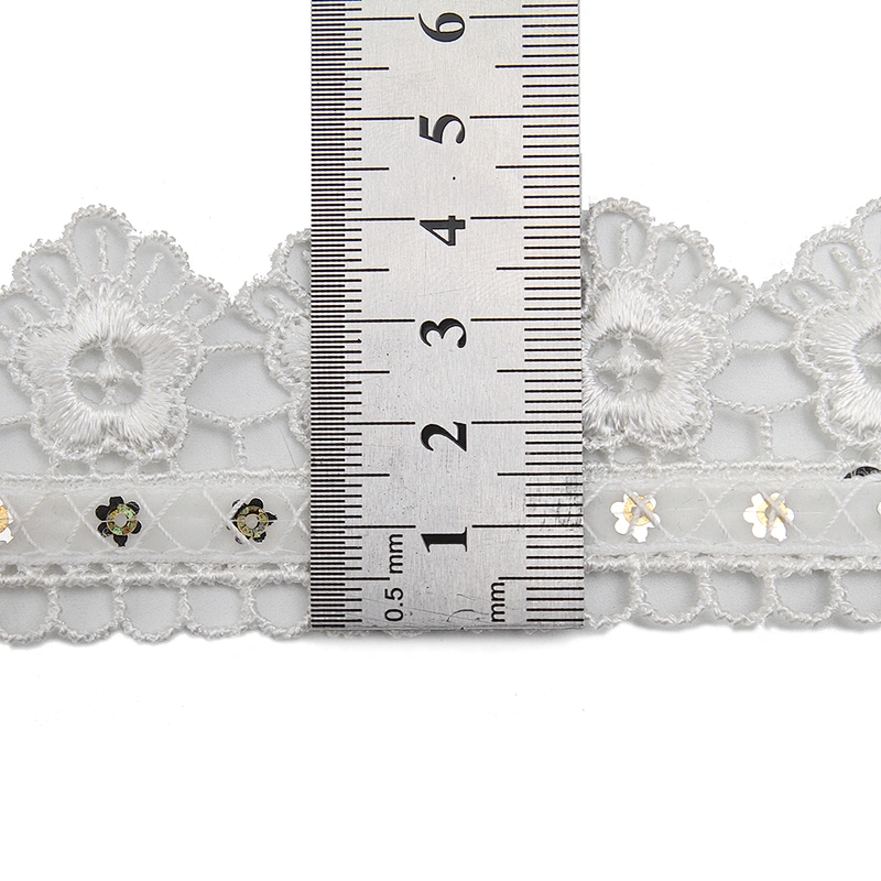 Wholesale sequins Lace Trim Water soluble lace white bridal lace trim Embroidery Sequin Tape For Dress cheap
