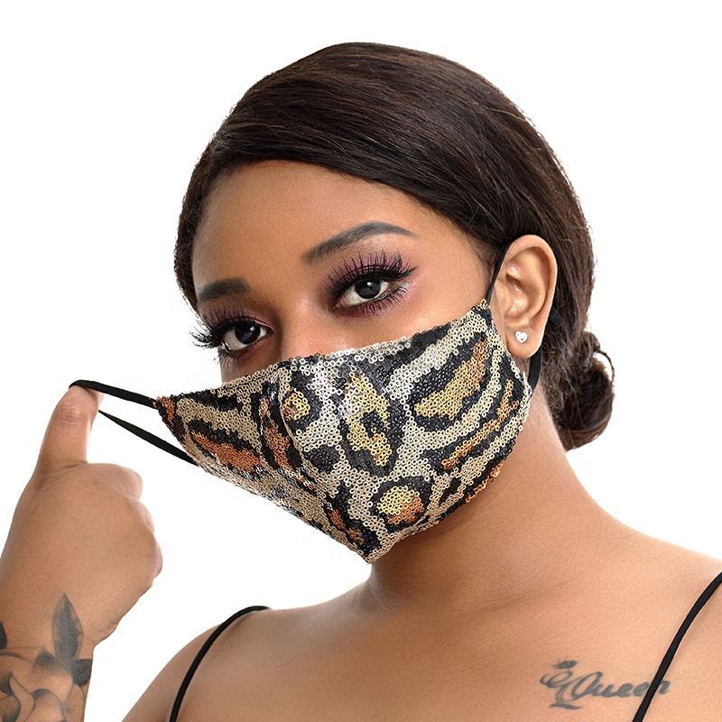 kavatar European and American Sequin tiger leopard print dust and haze proof fashion Maske  PM2.5 transfers