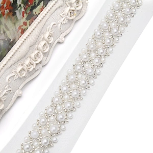 Wholesale Embroidery beaded lace trim 4.5 cm Mesh fabric lace trims beautiful Accessories for dress 3D wedding Designer