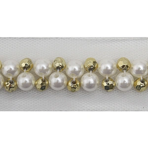 kavatar  wholesale new Handmade Bead lace Embroidered Tulle Trim wedding with Accessories Beads Crystals & Rhinestones