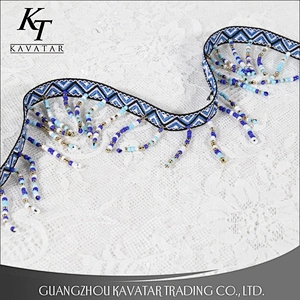 New Style Colorful Beaded Tassel Fringe With Jacquard Tape
