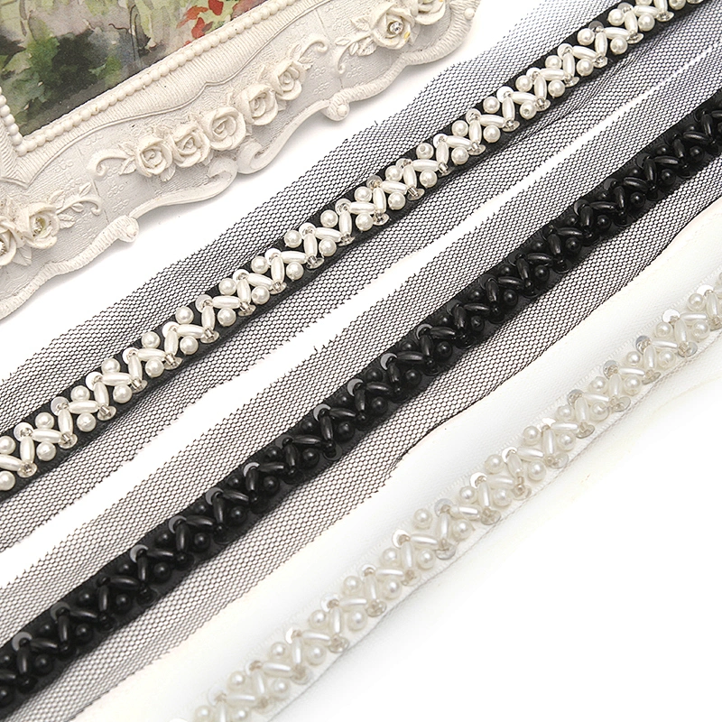 kavatar  wholesale new Handmade Bead lace Embroidered Tulle Trim wedding with Accessories Beads Crystals & Rhinestones
