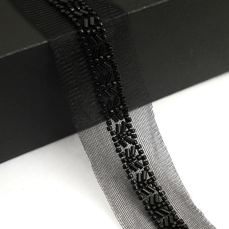 Wholesale Embroidery beaded lace trim 3.8 cm Mesh fabric lace trims beautiful Accessories for dress 3D wedding Designer