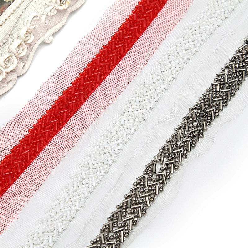 kavatar  wholesale new Handmade Bead lace Embroidered Tulle Trim wedding with Accessories Beads Crystals & Rhinestones