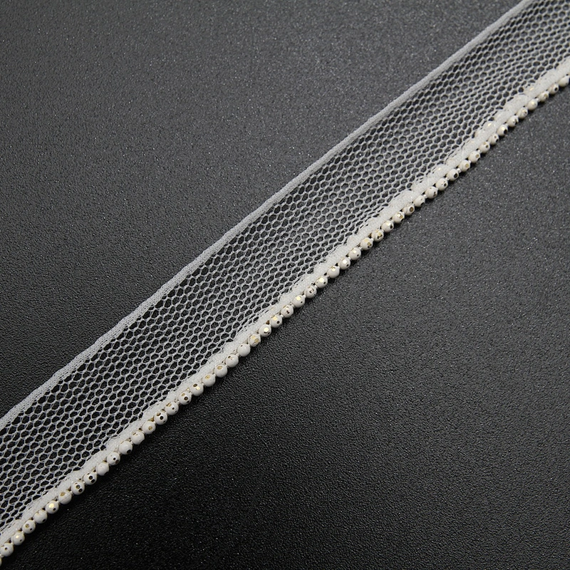 Wholesale Chain lace trim beaded 1.3 cm Sew-On lace trim Polyester net mesh Lace trimmings wedding for clothes  Accessories