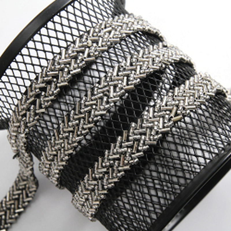 Hot sale sliver crytstal beaded trim mesh rhinestones ribbon fabric DIY wedding lace trim
