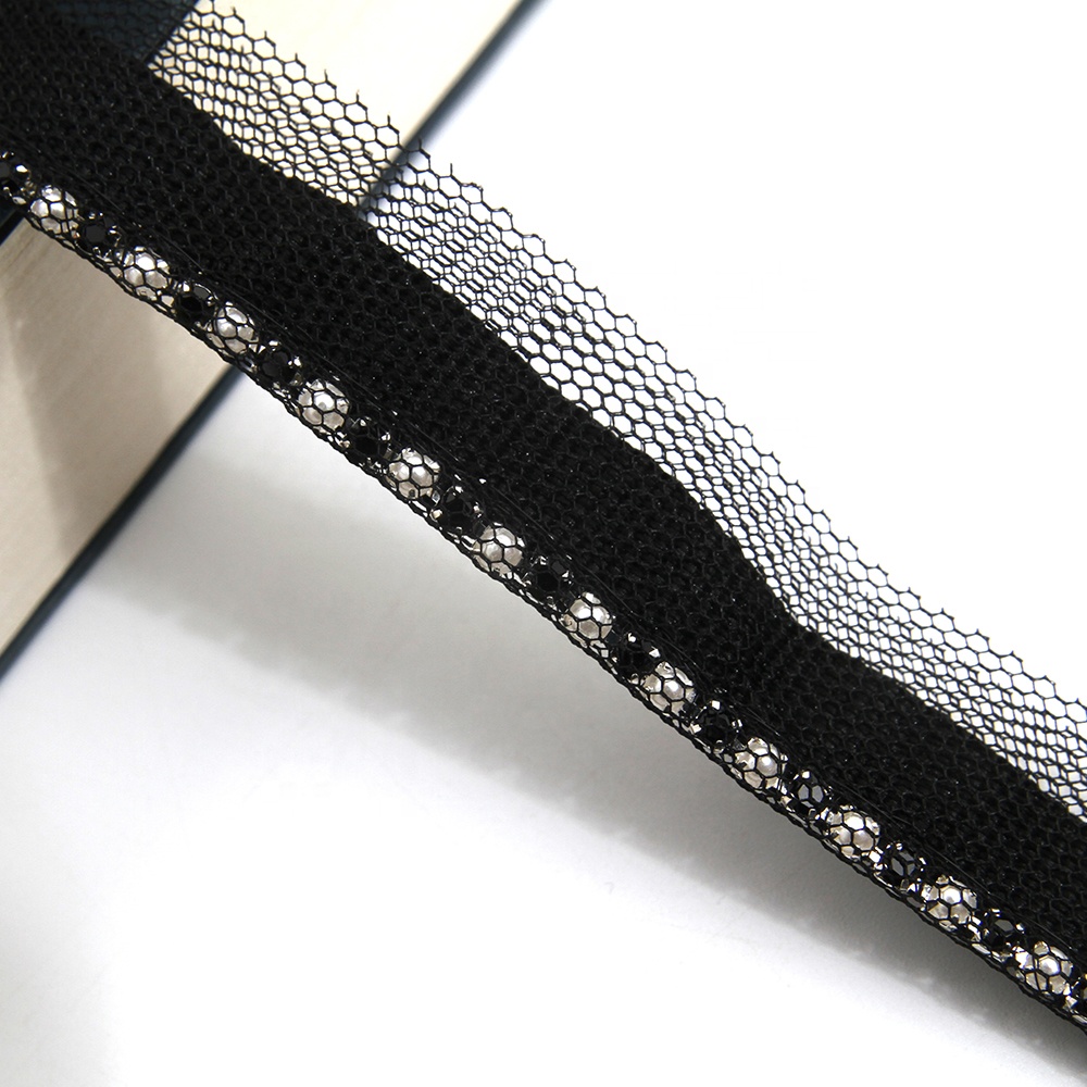 Wholesale Chain lace trim pearl rhinestone 1.8 cm Sew-On lace trim Polyester net mesh Lace trimmings for clothes  Accessories