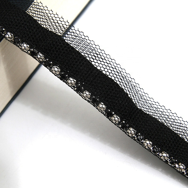 Wholesale Chain lace trim pearl rhinestone 1.8 cm Sew-On lace trim Polyester net mesh Lace trimmings for clothes  Accessories