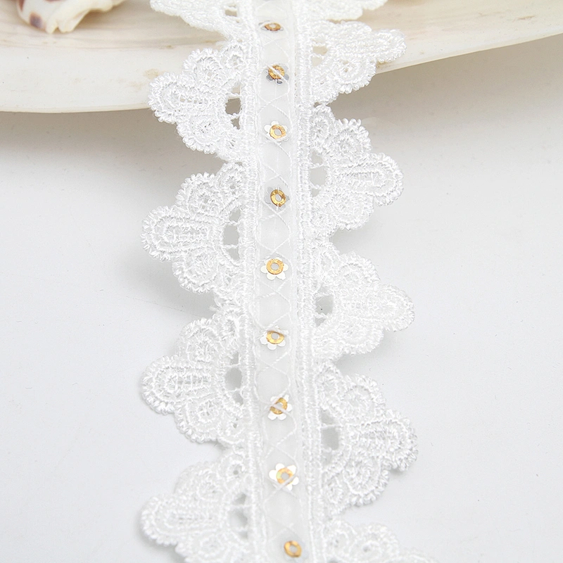 Wholesale sequins Lace Trim Water soluble lace white bridal lace trim Embroidery Sequin Tape For Dress cheap