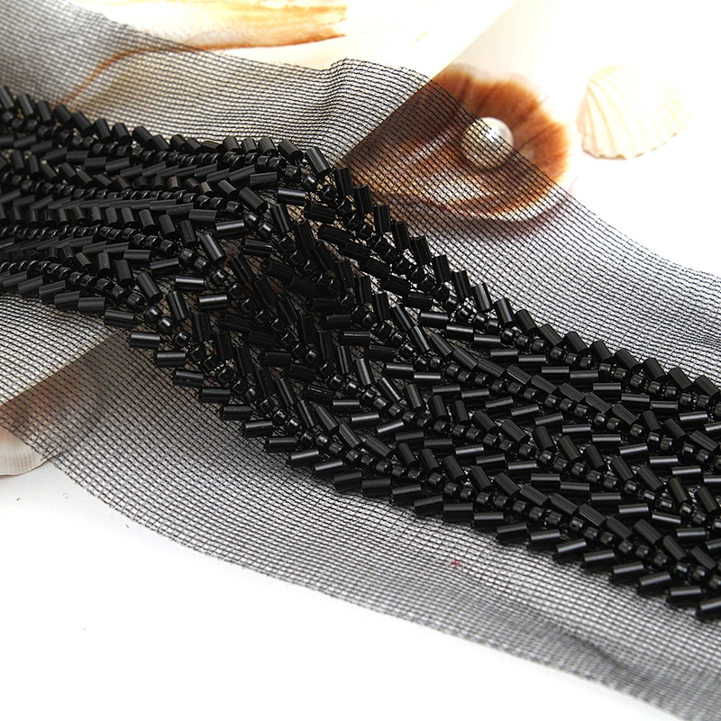 Wholesale Embroidery beaded lace trim 7.8 cm Mesh fabric lace trims beautiful Accessories for dress 3D wedding Designer